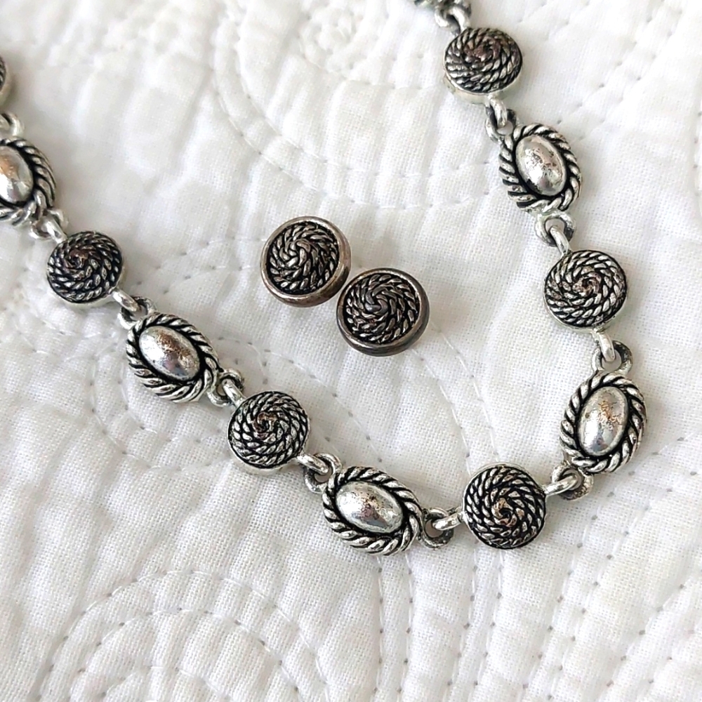 Avon Silver Necklace Earrings Set Choker Vintage